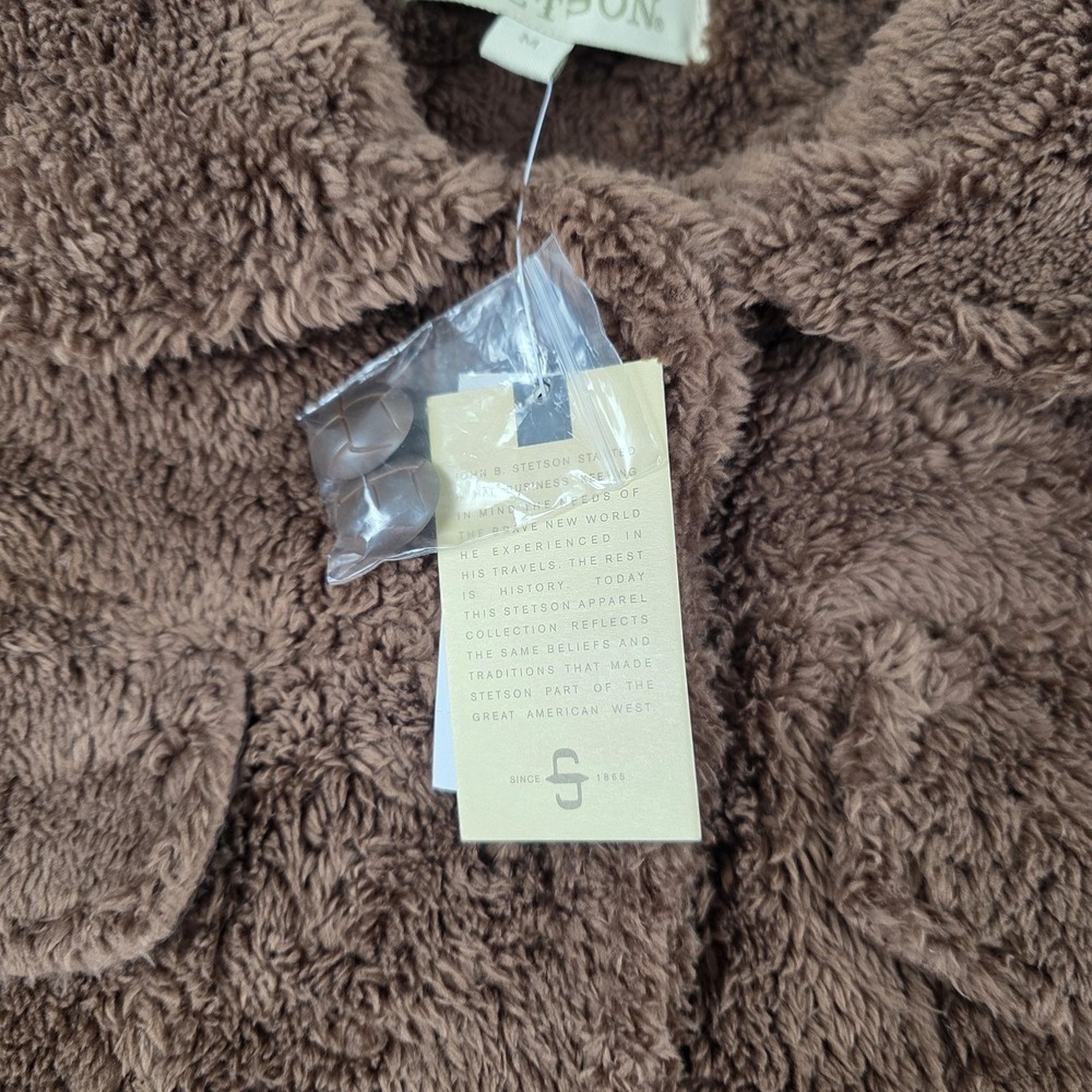 Stetson Jacket Womens Medium Brown Sherpa Fleece Snap Front Collared Teddy - Picture 5 of 9